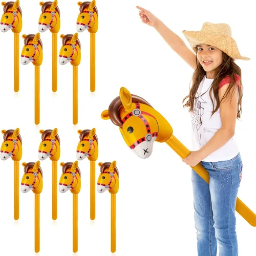 Vista 11 de Chivao 12 piezas inflables de palo de caballo linda cabeza de caballo, globo inflable colorido vaquero vaquera decoración de fiesta para fiesta Negro
