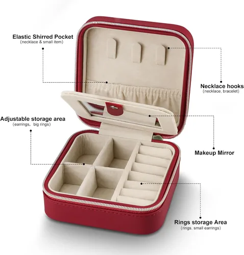 Vista 5 de Caja organizadora de joyas con espejo, artículos esenciales de viaje para mujeres y niñas, el mejor regalo para hija, novia, mamá, pequeña caja