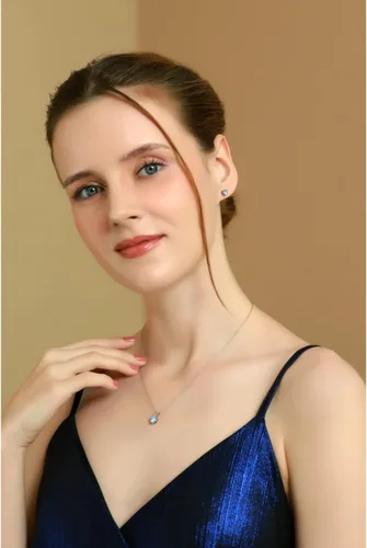 Vista 3 de Conjuntos de joyas para mujer, conjuntos de collar y aretes para mujer, joyas de piedra natal, piedra preciosa genuina o sintética, solitario