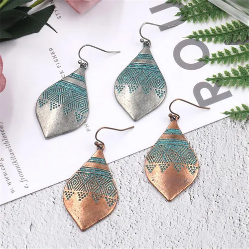 Vista 6 de MALOYANVE Aretes bohemios de plata martillados y grabados para mujer, únicos hechos a mano, vintage, bohemio, tallada, patrón de textura colgante