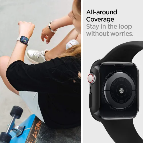 Vista 5 de Spigen Thin Fit - Funda diseñada para Apple Watch de 44 mm para Series SE3/SE2/6/SE/5/4 - Negro