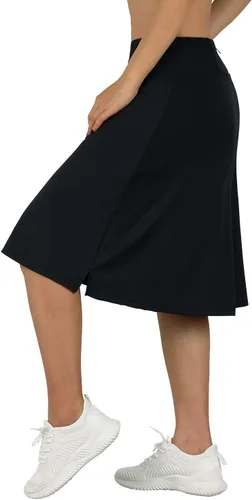 Vista 4 de BELEROY Falda pantalón hasta la rodilla para mujer con bolsillos, falda midi con pantalones cortos integrados, falda de tenis de golf para uso casual