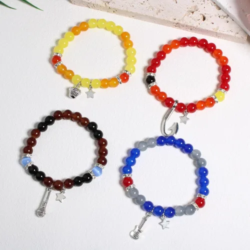 Vista 6 de QqzsJewls Pulseras inspiradas en FNAF, regalos de disfraz para fanáticos del juego Fnaf, pulseras de piedra con cuentas para niños y niñas, regalos