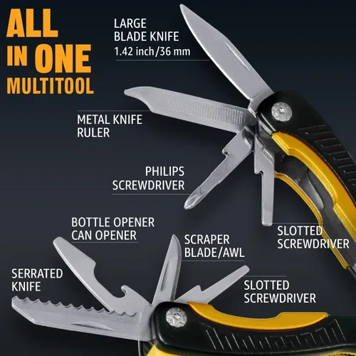 Vista 6 de Mini Multiherramienta de Bolsillo 12 en 1 con Cuchillo y Alicates - Mejor Accesorio de Utilidad Todo en Uno Multiusos para Hombres y Mujeres - Mejor