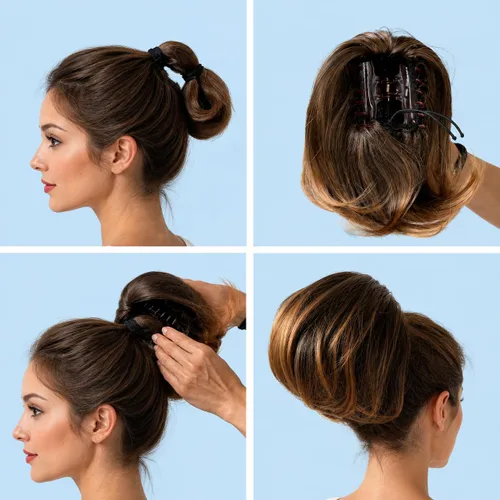 Vista 7 de CAISHA Cola de caballo con clip de mariposa para el cabello moño peinado nupcial hepburn moño Scrunchie recto negro H401 Negro #1 H401
