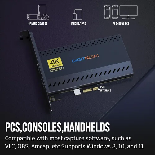 Vista 5 de Tarjeta de captura interna 4K, tarjeta de captura PCIe, HDMI, paso 4K60, latencia ultra baja para transmisión y grabación, para PS4, PS5, Xbox