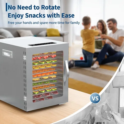 Vista 5 de Deshidratador de alimentos, 12 bandejas de acero inoxidable, control de Espacio de secado de 13.2 pies cuadrados, temporizador de 24 horas, panel