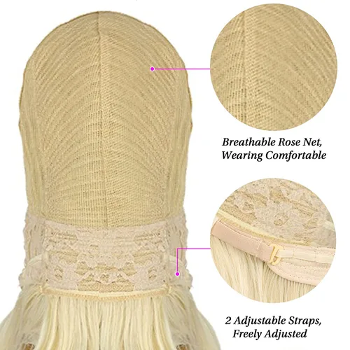 Vista 8 de Kalyss Peluca rubia de colmena para mujer, rizada, ondulada, larga, resistente al calor, pelo sintético para disfraz de cosplay (rubio)