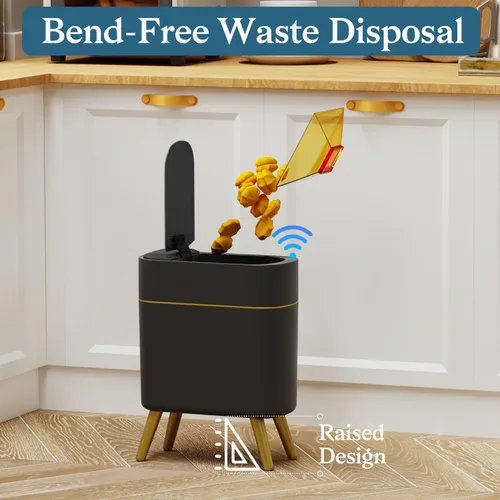 Vista 5 de LALASTAR Basurero automático de baño con tapa, sensor de movimiento para inodoro, cesta de basura inteligente delgada para cocina, sala de estar