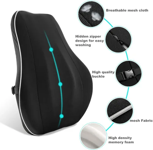 Vista 4 de Almohada de apoyo lumbar/cojín de respaldo, respaldo ortopédico de espuma viscoelástica con malla 3D transpirable para asiento de coche, silla