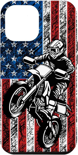 Vista 25 de Funda vintage con bandera estadounidense para iPhone 16 Motocross Dirt Bike