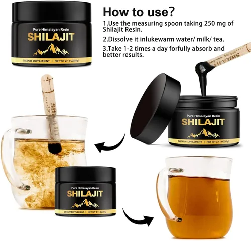Vista 6 de Shilajit del Himalaya para Hombres y Mujeres, Suplemento de Ácido Fúlvico para Impulso Inmune y Apoyo Energético, Resina de Shilajit Orgánico Dorado
