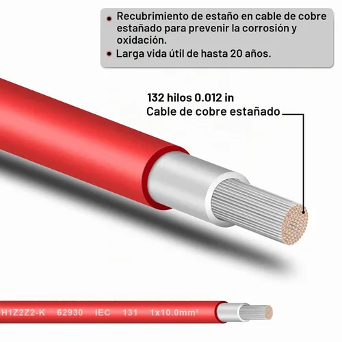 Vista 2 de Cable de extensión fotovoltaico de cobre estañado 8AWG (10 mm²), cable de conexión de panel solar para caravanas al aire libre, lancha automotriz