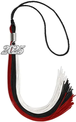 Vista 76 de Endea Graduation Borla de triple color con gota de fecha plateada (negro/dorado/granate, 2020)