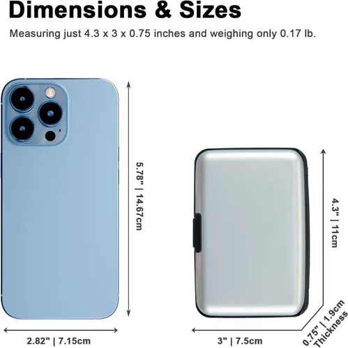 Vista 11 de Soporte para tarjetas de crédito, cartera metálica con bloqueo RFID para tarjetas de identificación para mujeres y hombres, funda rígida de aluminio