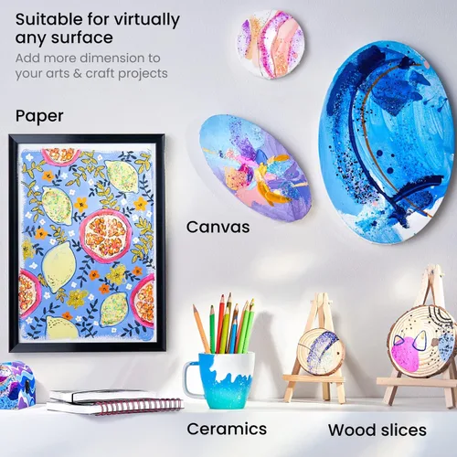 Vista 6 de ARTEZA - Pintura acrílica con purpurina, 14 colores iridiscentes, botellas de 2 onzas, base transparente, pintura gruesa, suministros de arte
