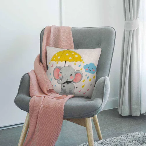 Vista 3 de HGOD DESIGNS Funda de almohada de elefante, elefante bebé con paraguas, caricatura, mariposa, rosa, amarillo, fundas de almohada decorativas
