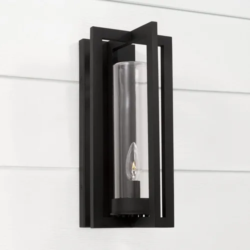 Vista 4 de Capital Lighting 948211BK Kent - Linterna de pared moderna con cilindro de vidrio transparente de línea vertical para exteriores, 1 luz de 60