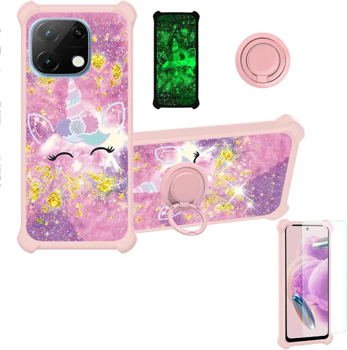 Vista 52 de jioeuinly Funda compatible con Oukitel P1 Pro con protector de pantalla de vidrio templado, policarbonato duro + silicona suave, soporte de anillo