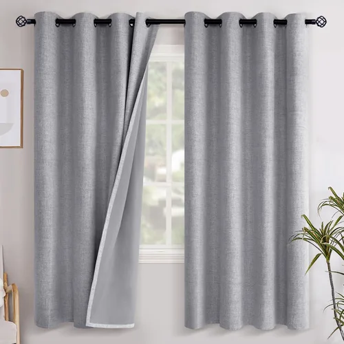 Vista 122 de YoungsTex - Cortinas opacas de lino para dormitorio, oscurecimiento de la habitación, cortinas con textura de lino, paneles con aislamiento térmico