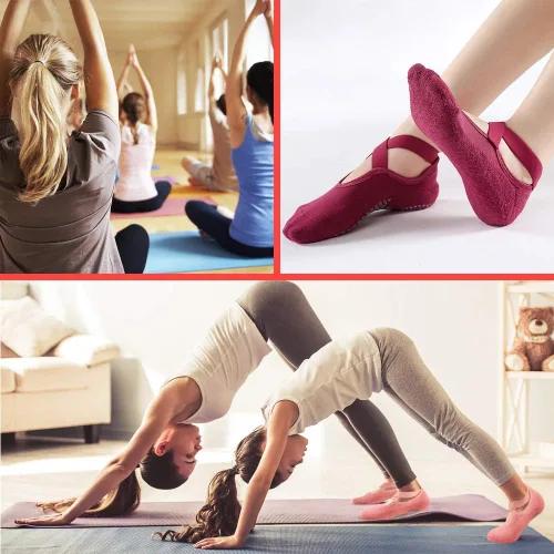 Vista 7 de Luckit Calcetines de yoga con puños para mujer calcetines antideslizantes para pilates calcetines de fitness calcetines antideslizantes para yoga