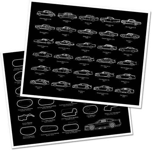 Vista 28 de Póster de pista de carreras de autos stock diseñado para fanáticos de las carreras de NASCAR para circuitos de la Serie de la Copa 2025, arte