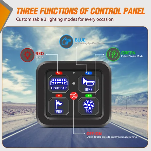 Vista 2 de Nilight Sistema de relé de control de circuito azul 12V 24V del panel