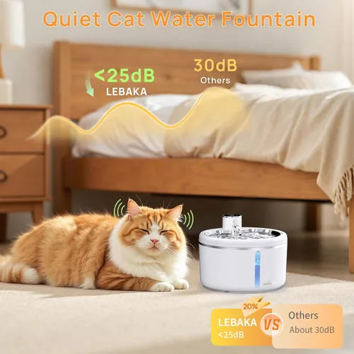 Vista 6 de Fuente de agua inalámbrica para gatos con bandeja de acero inoxidable, fuente de agua para mascotas de 102 oz/3 L para gatos en el interior, fuente
