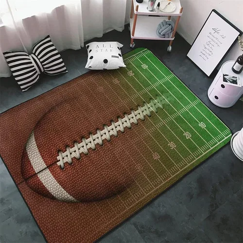 Vista 3 de Alfombra de fútbol americano, 3 x 4 pies, lavable de gran tamaño, ilustraciones 3D, con textura de cuero de fútbol, con cordones, alfombras