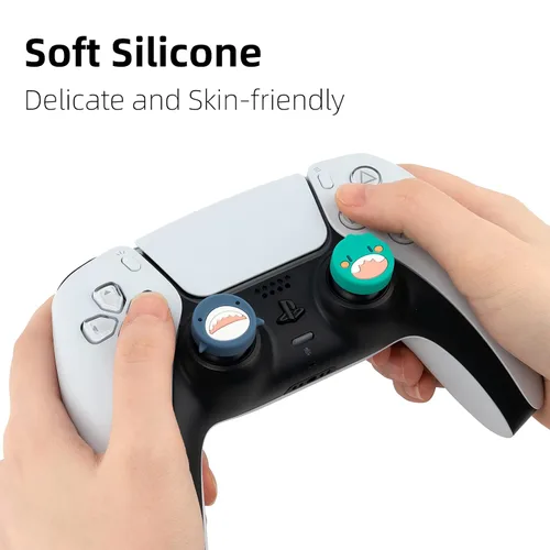 Vista 2 de GeekShare Cute Shark Dinosaur Playstation 4 Controller Thumb Grips, Soft Silicone Thumbsticks Cover Set Compatible with Switch Pro Controller and