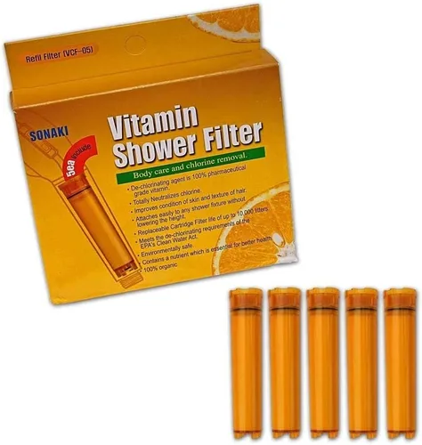 Vista 2 de Sonaki, cartucho de filtro de regadera de vitamina C - (1 paquete de 5 unidades) - Repuestos de filtro de vitamina C - Elimina el 99,9% del cloro
