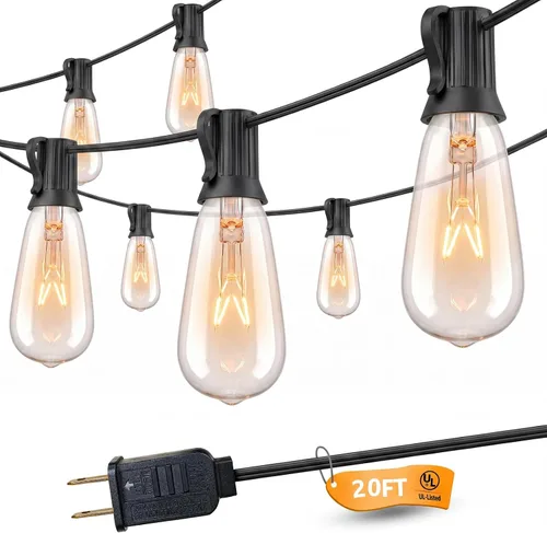 Vista 9 de SUNSGNE Tira de luces Edison para exteriores de 25 pies con 27 bombillas Edison transparentes, ST35 luces vintage para patio, jardín, patio, porche