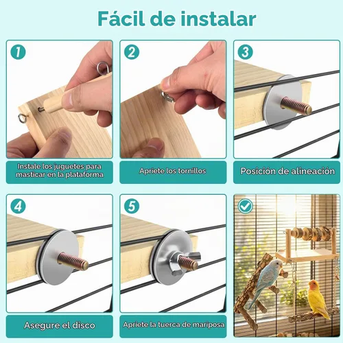 Vista 4 de DBNESS 4 perchas para pájaros con columpio, escalera de loro con bloques para masticar, jaula de pájaros, accesorios de gimnasio para conure