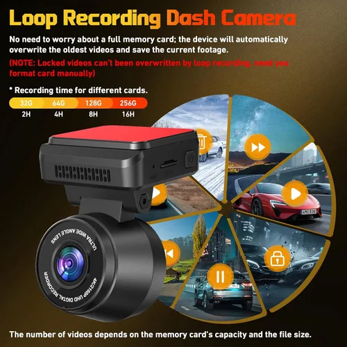 Vista 6 de Cámara frontal para automóvil con WiFi integrado y control de aplicación, cámara de tablero 4K con tarjeta gratuita de 32 GB, cámara de tablero