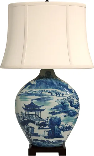 Vista 11 de Red Lantern Lámpara de porcelana de paisaje azul de 26