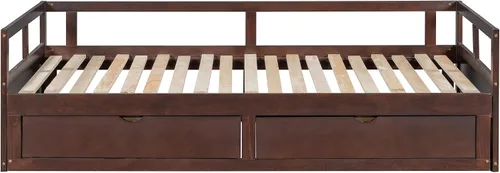 Vista 4 de MERITLINE Sofá cama con nido y dos cajones, sofá cama extensible para dormitorio, sala de estar, espresso