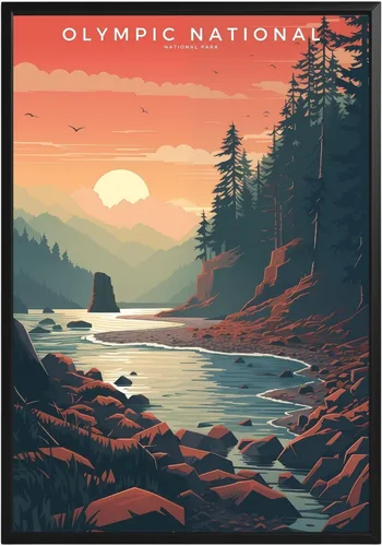 Vista 42 de Póster del Parque Nacional Acadia, arte abstracto de la pared, arte de pared de paisaje natural retro, impresiones artísticas de pared para oficina