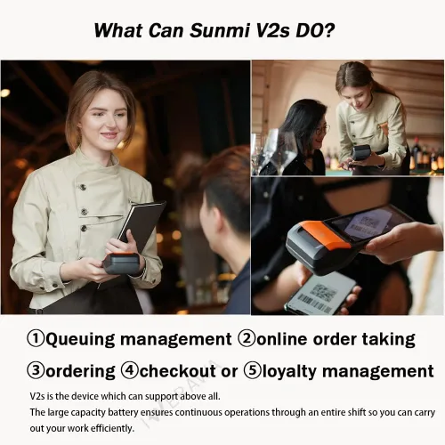 Vista 4 de Sunmi V2s Terminal POS con impresora de recibos, altavoz, cámara y escáner de código de barras todo en uno, impresora PDA portátil, sistema Android
