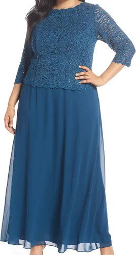 Vista 3 de Alex Evenings Women's 3/4 Sleeve Stretch Lace Bodice One Piece Mother of The Bride Dress Violeta (Deep Plum)