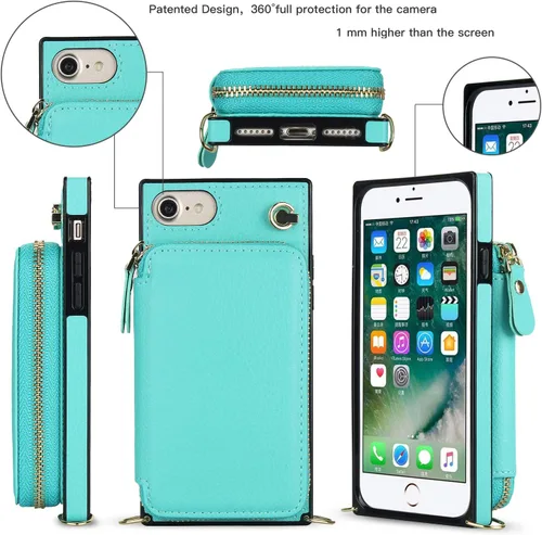 Vista 8 de Asuwish Funda de teléfono para iPhone 6/6s/7/8/SE 2020 2022 con protector de pantalla y soporte para tarjetas con cremallera, soporte de cuero i Six