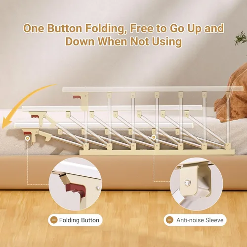 Vista 3 de Rieles de cama para adultos mayores, barandillas plegables de 40 x 16 pulgadas para personas mayores, aptas para cama matrimonial, individual, king