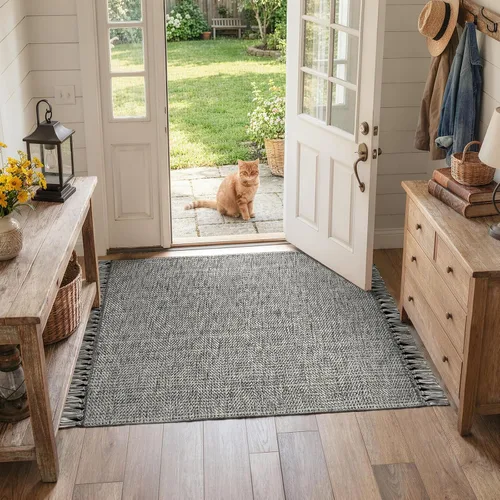 Vista 26 de Collive Alfombra de Baño Negra, 2' x 3' Tejida a Mano Lavable Alfombras Pequeñas de Cocina, Alfombra de Entrada Reversible de Algodón Alfombra