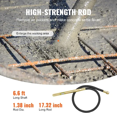 Vista 3 de VEVOR Vibrador de concreto manual, vibrador eléctrico de 800W 13000 VPM, herramienta eléctrica de vibración de concreto con vara de 6.6 pies / 2m