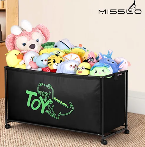 Vista 7 de MISSLO Caja grande de juguetes con ruedas, gran baúl de juguetes para niños, organizador de juguetes, 124L, color negro