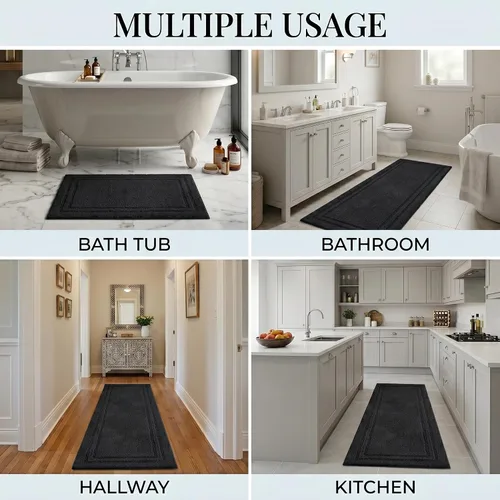 Vista 5 de Superior Cotton Washable Bath Rug, Non Slip Runner, 1 Piece Set, Black Absorbent Combed Cotton Bath Rug Runner or Rug Set, Bathroom Vanity or