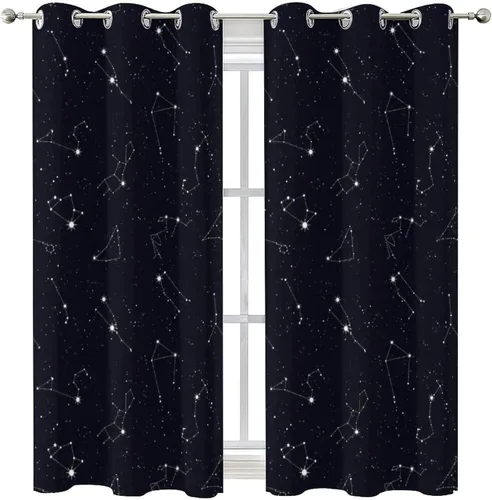 Vista 8 de Cortinas opacas de constelación para sala de estar, arte moderno abstracto, negro, galaxia, blanco, patrón de símbolo de constelación