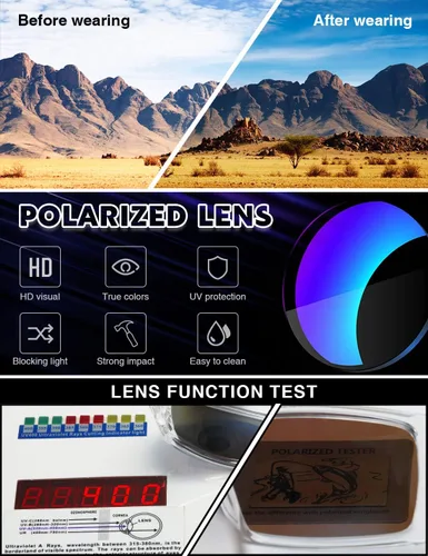 Vista 7 de Gafas de sol polarizadas para hombre y mujer, estilo retro, deportivo, rectangular, envolvente, vintage, protector de disparo