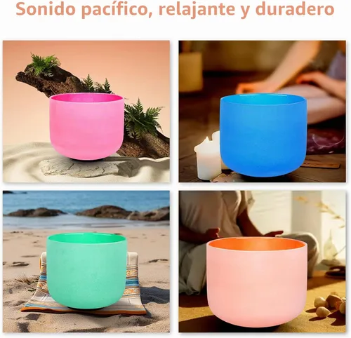 Vista 4 de Leize Chakra Tuned - Juego de 7 cuencos de cristal de cuarzo de 6 a 12 pulgadas con fundas de transporte resistentes y mazos de cuenco para cantar