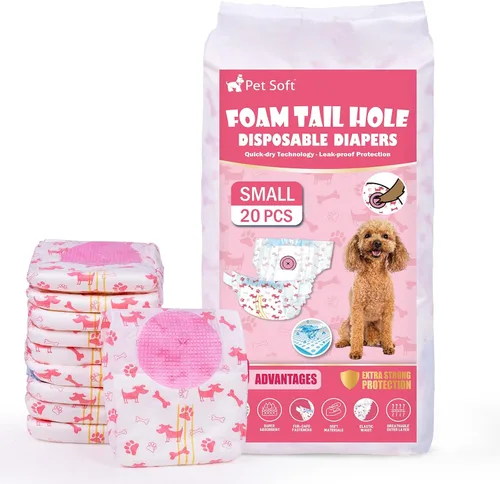 Vista 10 de Pet Soft Pañales desechables para perras, pañales para perras con agujero de cola de espuma ajustable, ultra protección, pañales para cachorros