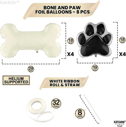 Vista 7 de KatchOn, Silver Lets Pawty Balloons - Paquete de 11 globos para perros, globos de patas Globo negro de hueso de perro para decoraciones